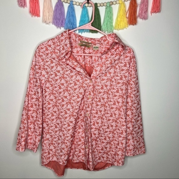 Eddie Bauer Vintage Wrinkle Resistant Floral 3/4 Sleeve Button Down Blouse Large - Picture 3 of 14